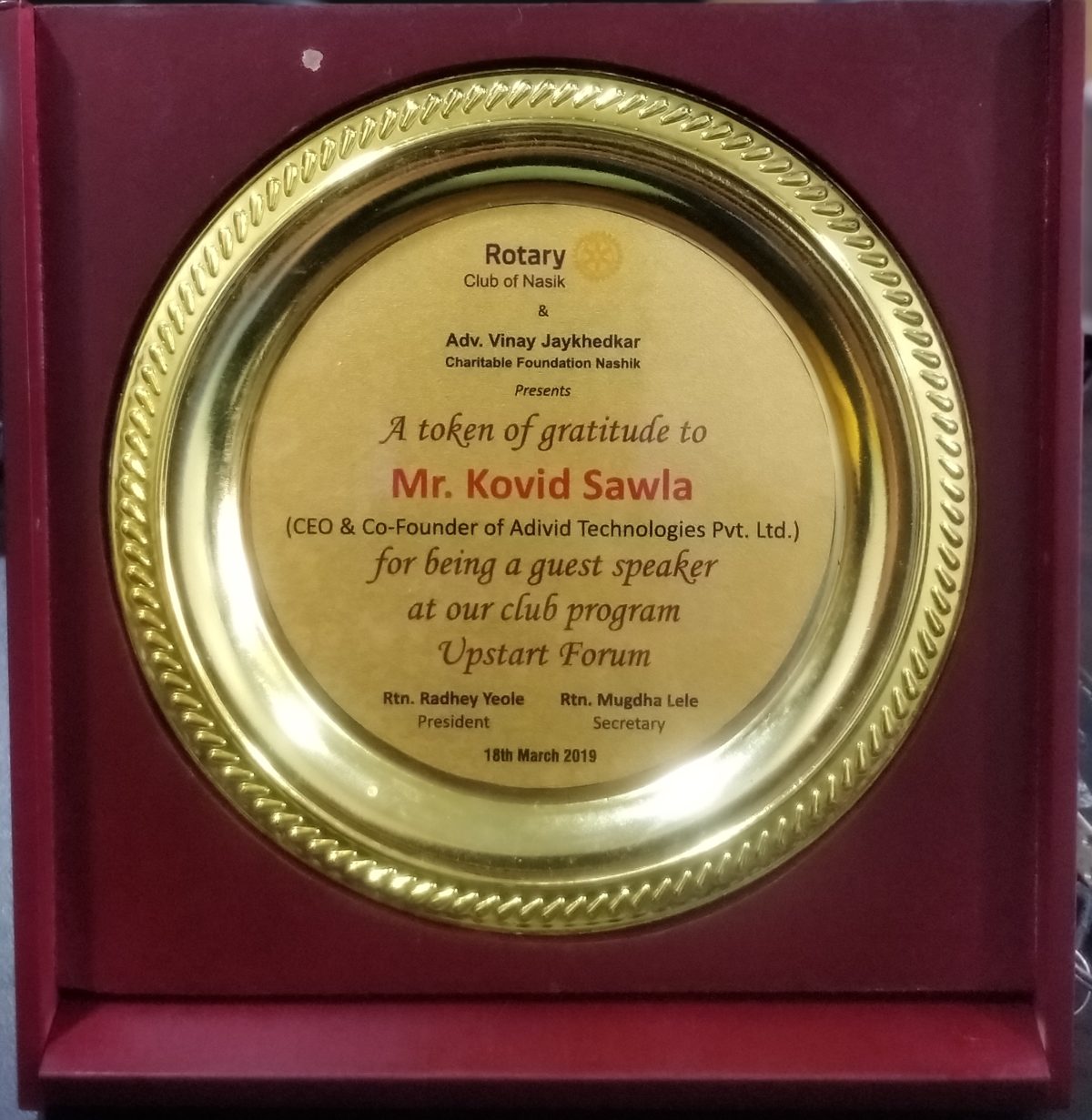 Felicitation by Rotary Club Nashik